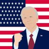 Brighton UK - October 31 2020 vector illustration cartoon style portrait of President Joe Biden clenching fist with US flag in background. President elected of United states of America