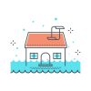 Color line, house flood concept illustration, icon, background and graphics. The illustration is colorful, flat, vector, pixel perfect, suitable for web and print. It is linear stokes and fills.