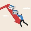 Is the U.S. Home Buying Market Going to Drop in 2025? Housing Crisis, Low prices. Graph, Residential Building, Built Structure, Chart, Home Finances, Recession, Arrow, Real estate. The housing market is falling.